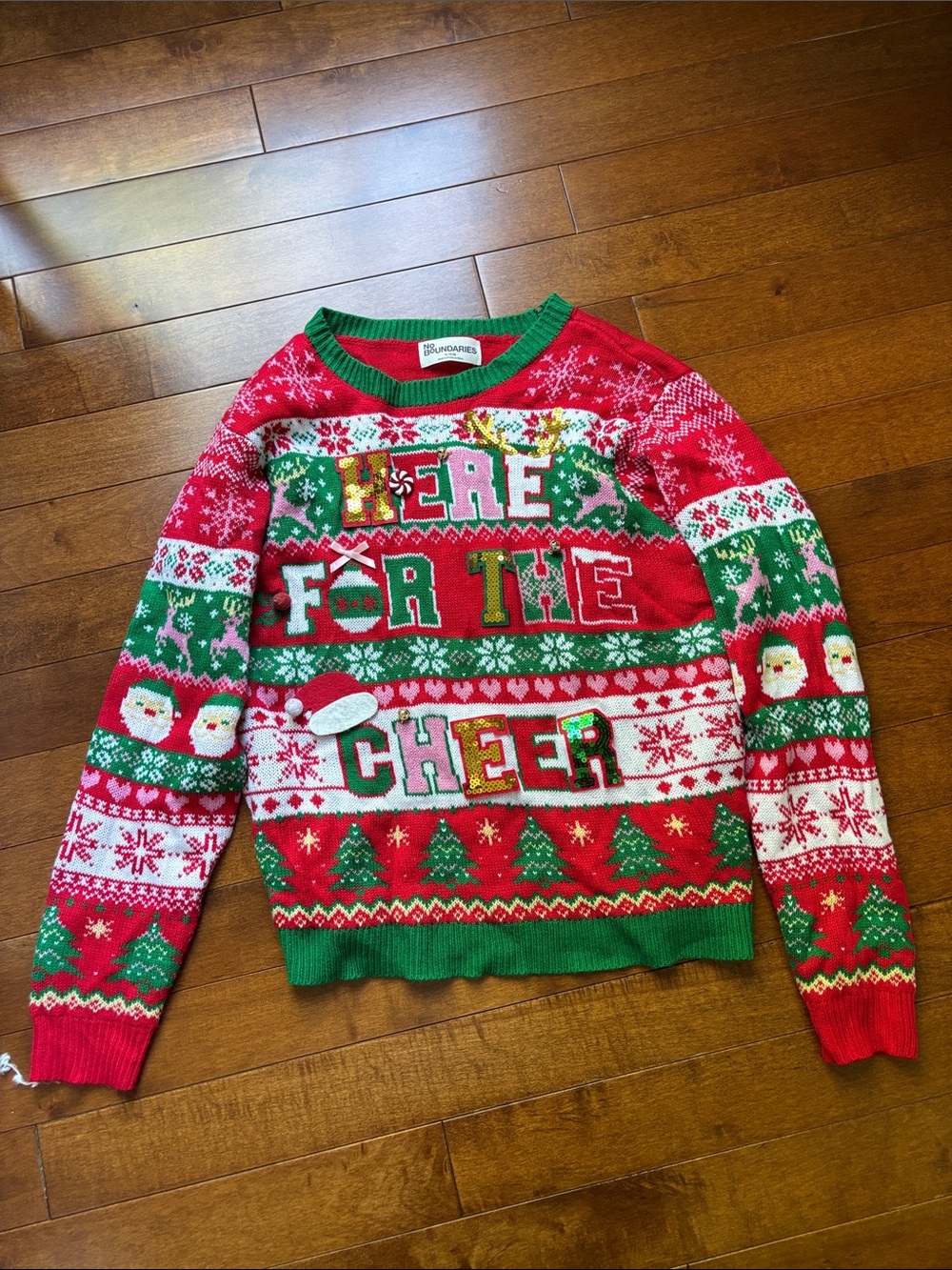 Festive 'Here For The Cheer' Christmas Sweater, XL